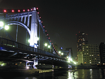 kiyosu bridge over sumida river - night view from yakatabune
